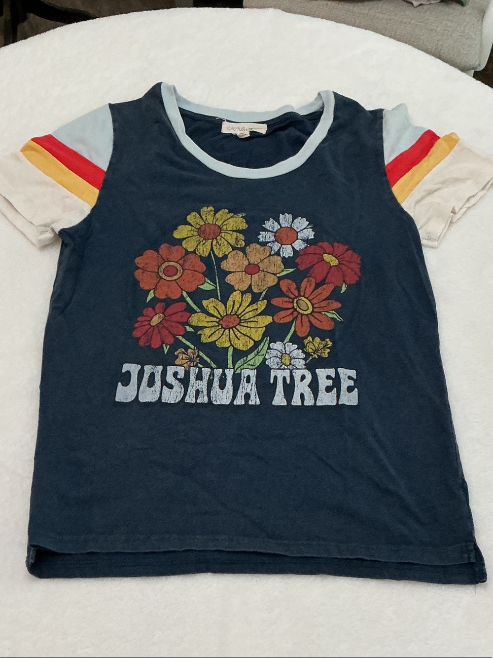 Cactus Navy Floral Joshua Tree Short Sleeve Tee with Cream & Light Blue Accents